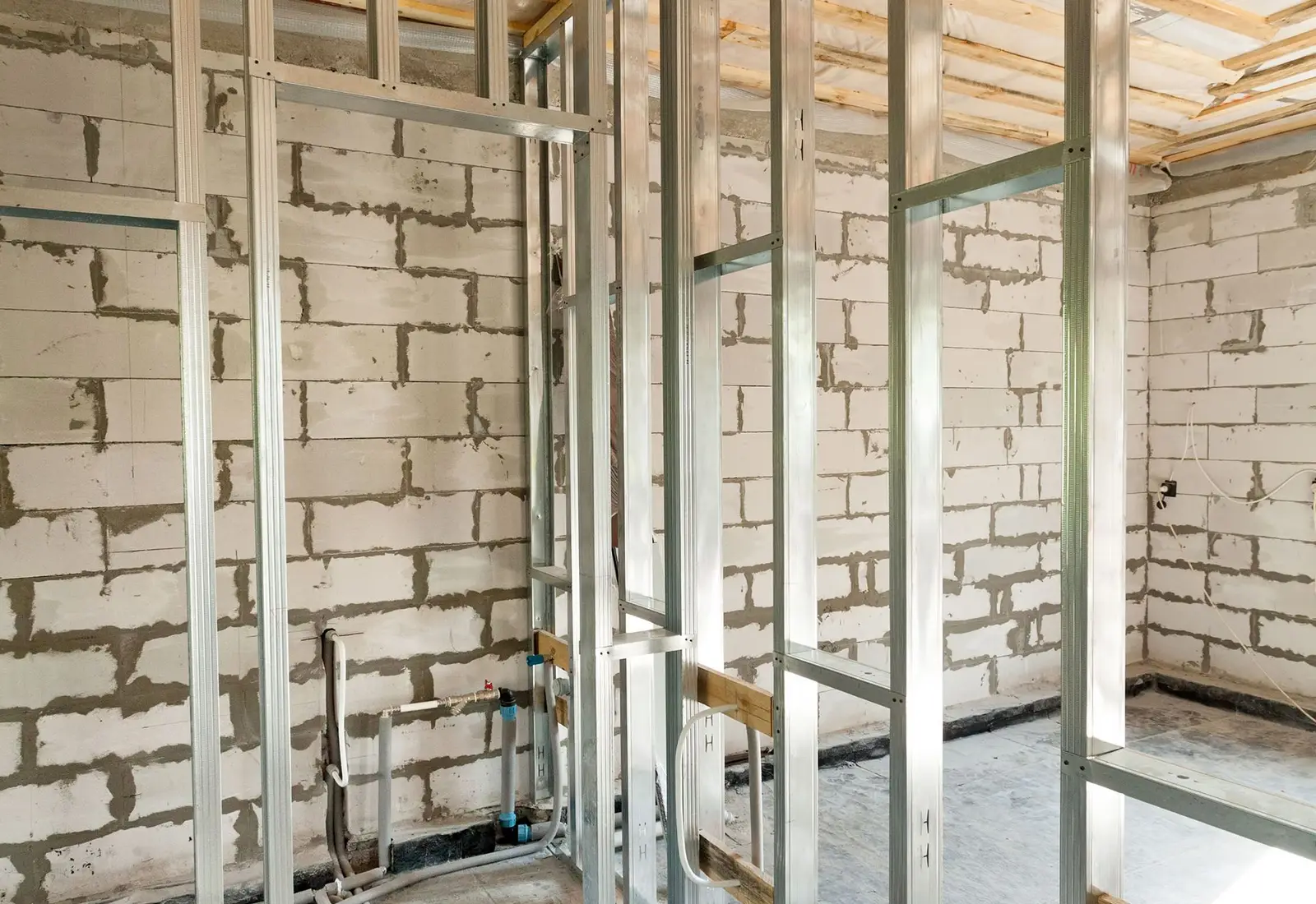 Metal stud wall framing inside a commercial space